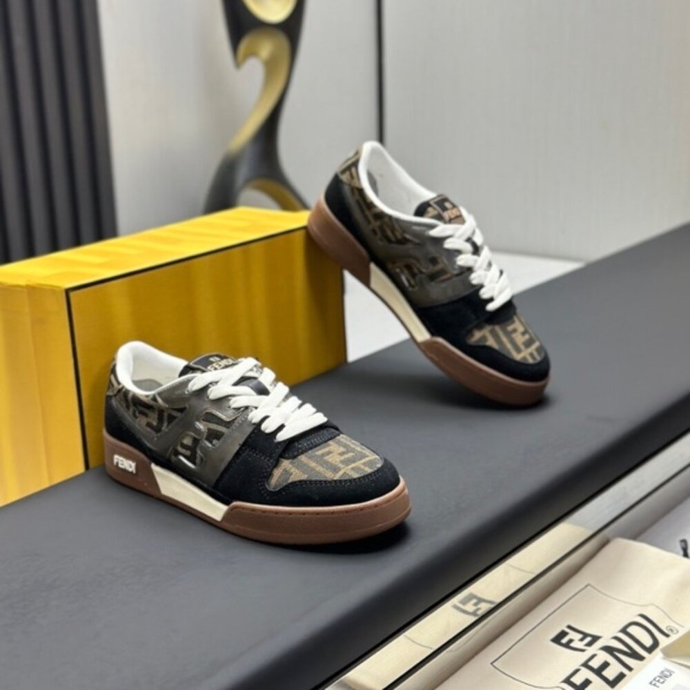Fendi Match Jacquard & Suede Sneaker, Brown